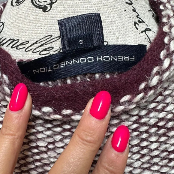 French Connection Lambswool Blend Purple White Knit Mock Neck Sweater sz Small - Picture 4 of 4